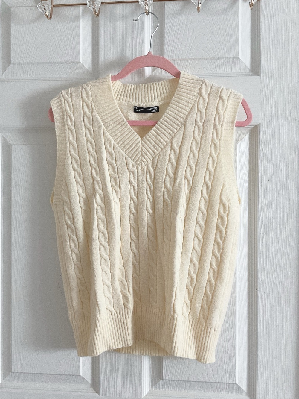 Cream Cable-Knit V-Neck Sweater Vest